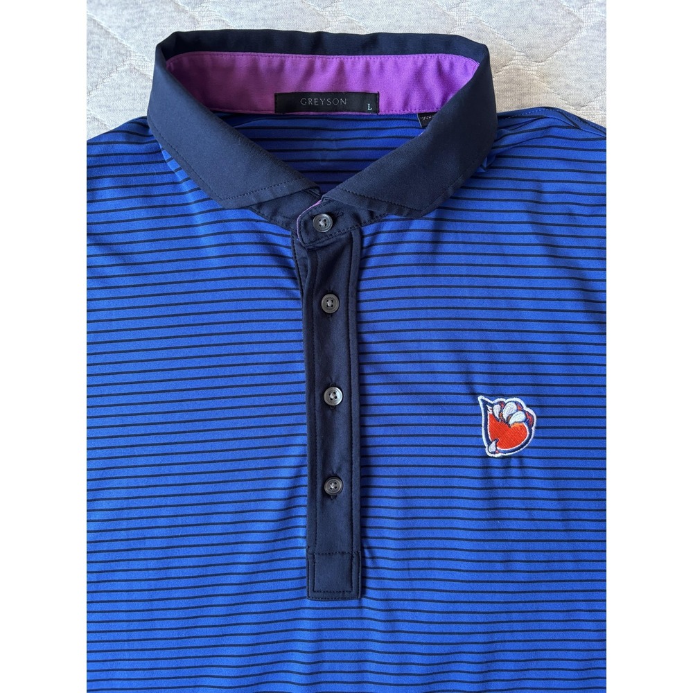 Greyson Golf Polo Shirt Mens L Blue Striped Short‎ Sleeve Performance Stretch